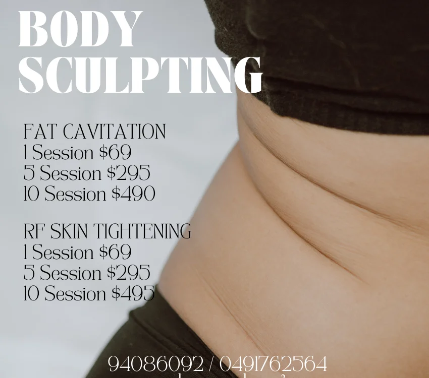 Body Sculpting: Fat cavitation or RF skin tightening - 1 session $69, 5 sessions $295, 10 sessions $490